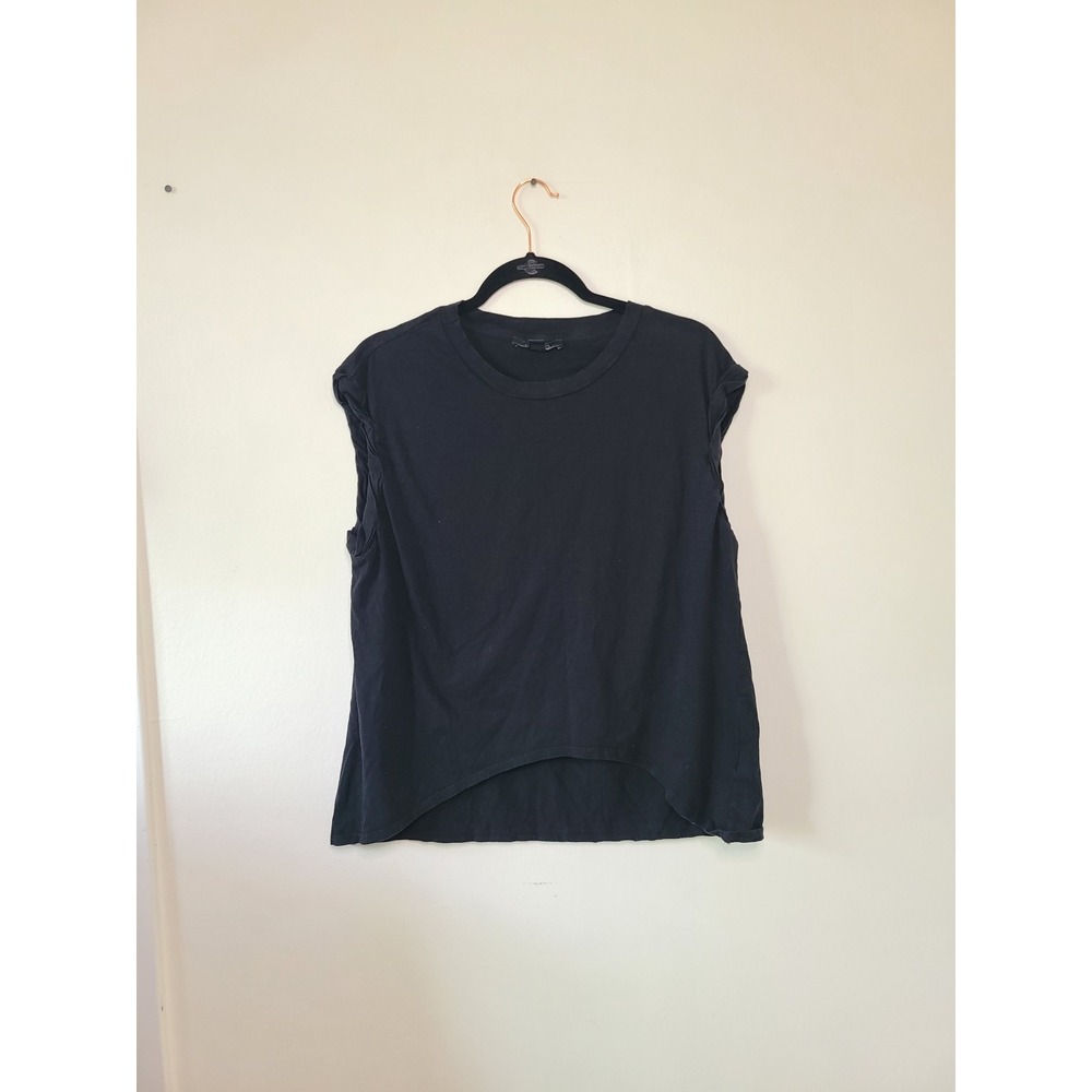 Allsaints Sanza Cotton Tank Black Sleeveless Braided Top Size Small Relaxed Fit